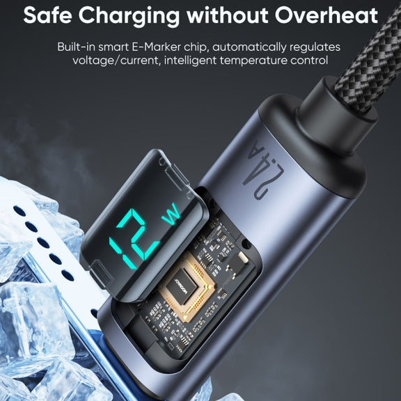 JOYROOM S-AL012A16 2.4A USB to 8 Pin Digital Display Fast Charging Data Cable, Length:1.2m(Black)