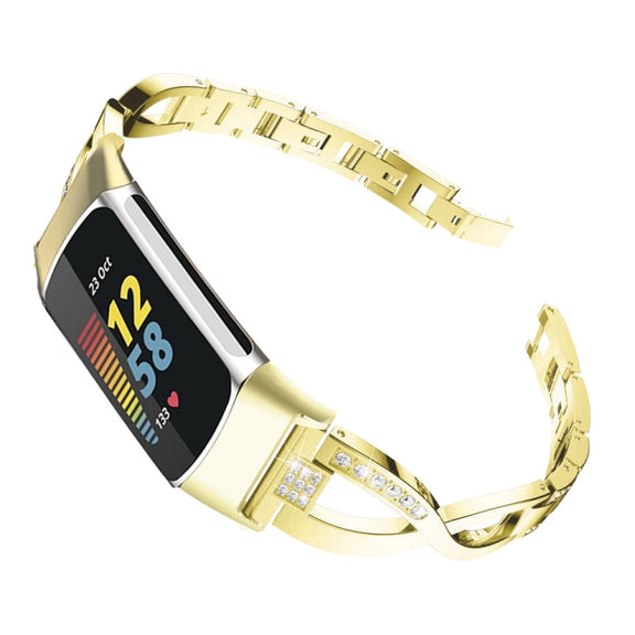 For Fitbit Charge 2 Diamond Metal Watch Band(Gold)