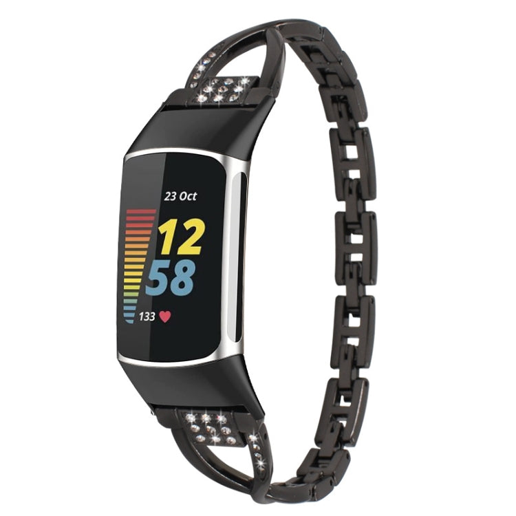 For Fitbit Charge 5 Diamond Metal Watch Band(Black)