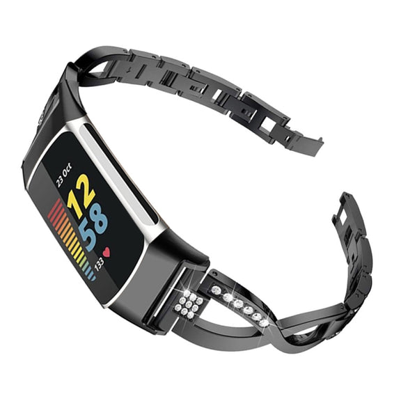 For Fitbit Charge 5 Diamond Metal Watch Band(Black)