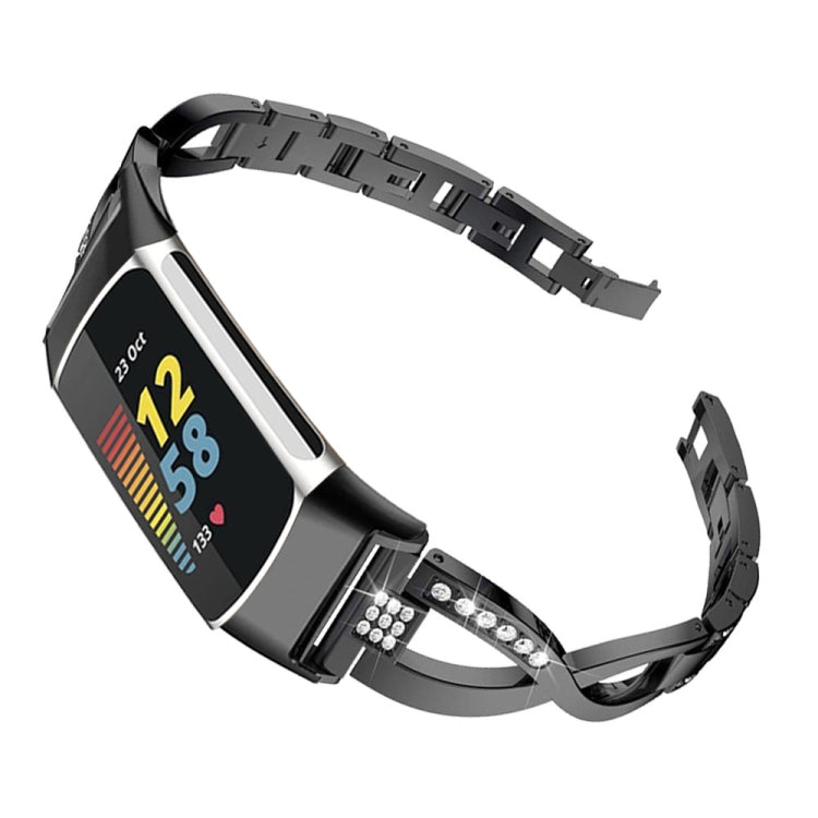 For Fitbit Charge 5 Diamond Metal Watch Band(Black)