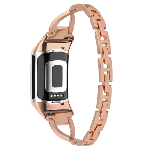 For Fitbit Charge 5 Diamond Metal Watch Band(Rose Gold)