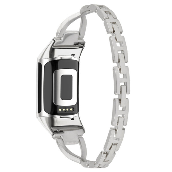 For Fitbit Charge 3 / 4 Diamond Metal Watch Band(Silver)