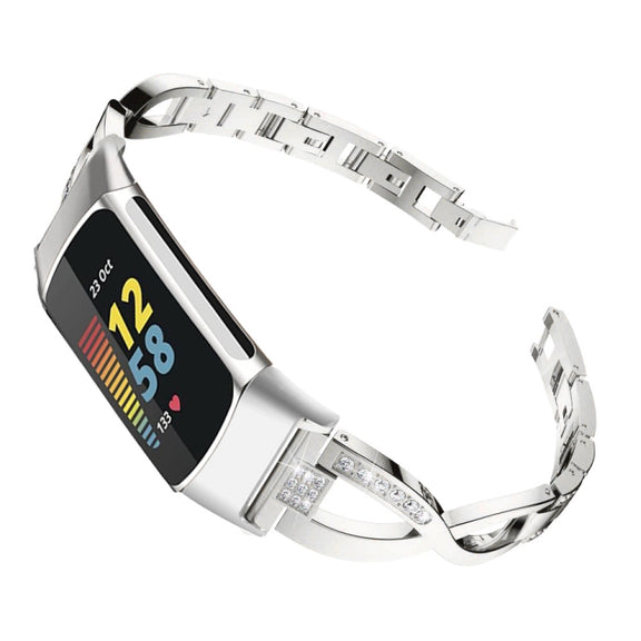 For Fitbit Charge 3 / 4 Diamond Metal Watch Band(Silver)