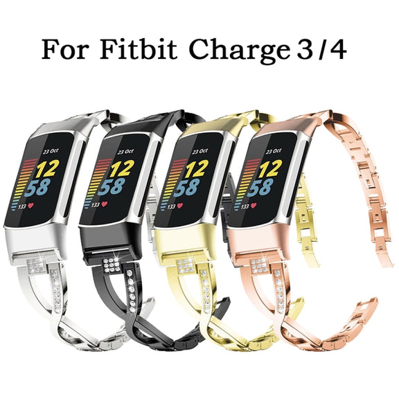 For Fitbit Charge 3 / 4 Diamond Metal Watch Band(Silver)