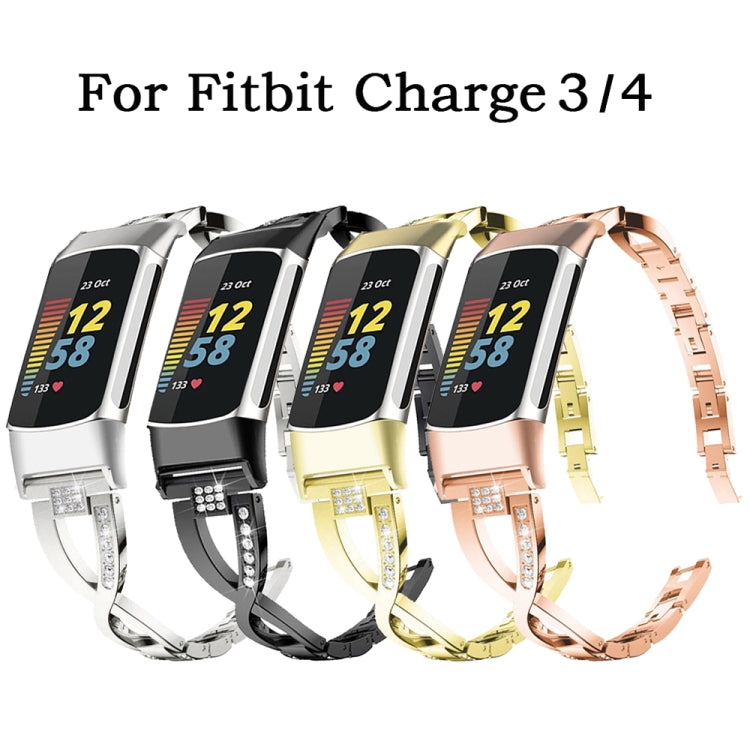 For Fitbit Charge 3 / 4 Diamond Metal Watch Band(Rose Gold)