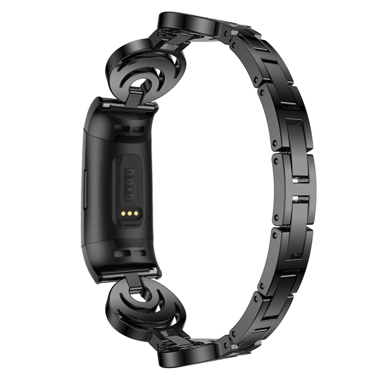 For Fitbit Charge 5 Sun Moon Star Diamond Metal Watch Band(Black)