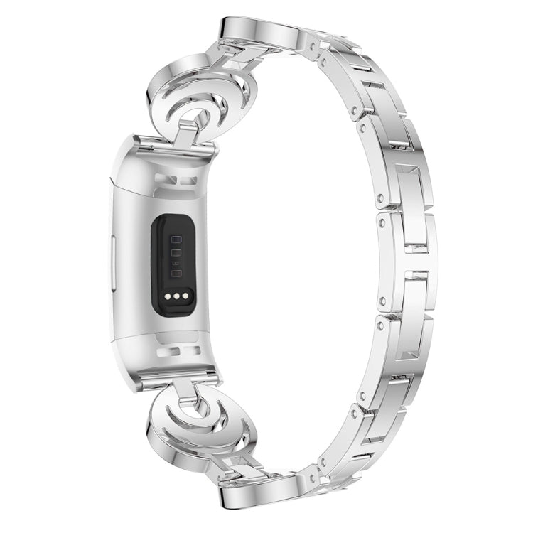 For Fitbit Charge 3 / 4 Sun Moon Star Diamond Metal Watch Band(Silver)