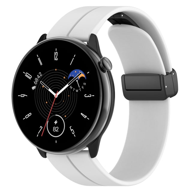 For Amazfit GTR Mini Magnetic Fold Clasp Black Buckle Silicone Watch Band(White)