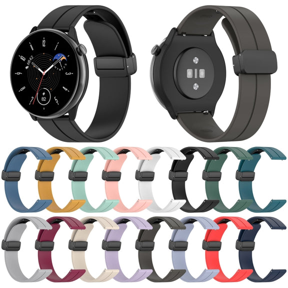 For Amazfit GTR Mini Magnetic Fold Clasp Black Buckle Silicone Watch Band(Dark Green)