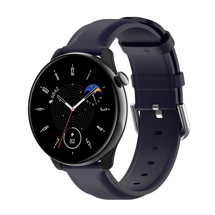 For Amazfit GTR Mini Round Tail Genuine Leather Watch Band(Navy Blue)