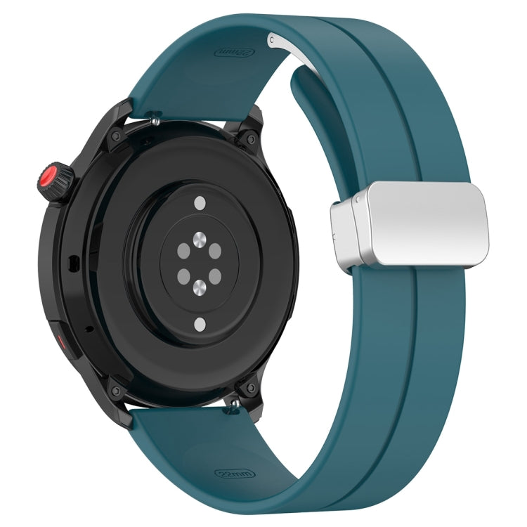For Amazfit GTR 4 Magnetic Fold Clasp Silver Buckle Silicone Watch Band(Navy Green)