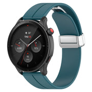 For Amazfit GTR 4 Magnetic Fold Clasp Silver Buckle Silicone Watch Band(Navy Green)