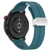 For Amazfit GTR 4 Magnetic Fold Clasp Silver Buckle Silicone Watch Band(Navy Green)