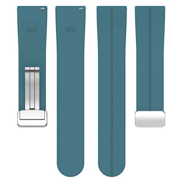 For Amazfit GTR 4 Magnetic Fold Clasp Silver Buckle Silicone Watch Band(Navy Green)
