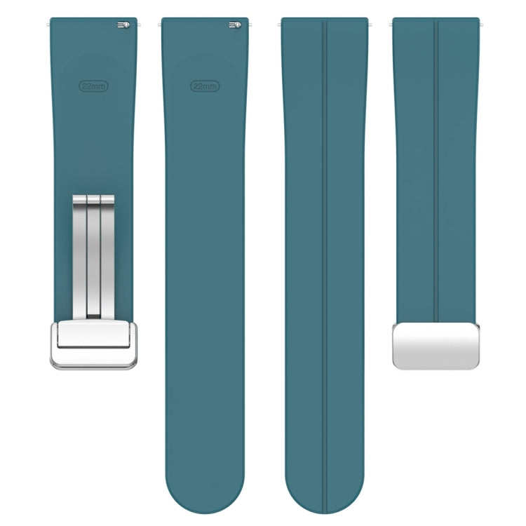 For Amazfit GTR 4 Magnetic Fold Clasp Silver Buckle Silicone Watch Band(Navy Green)