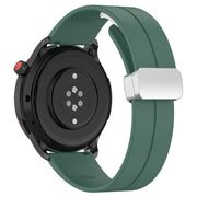 For Amazfit GTR 4 Magnetic Fold Clasp Silver Buckle Silicone Watch Band(Dark Green)
