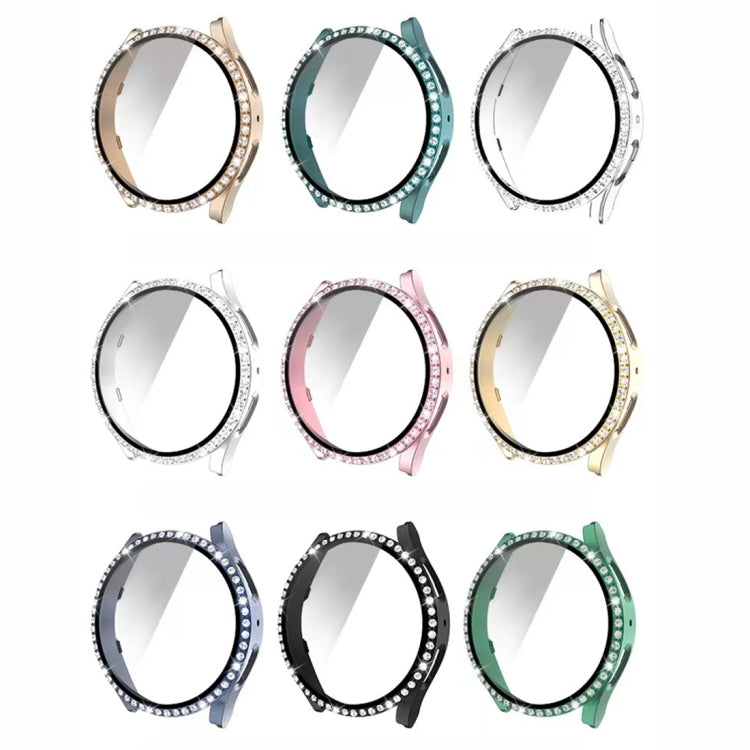 For Samsung Galaxy Watch5 44mm Single Row Diamond PC + Tempered Glass Watch Case(Rose Gold)