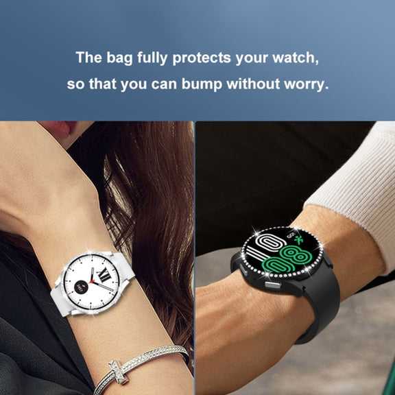 For Samsung Galaxy Watch5 44mm Single Row Diamond PC + Tempered Glass Watch Case(Rose Gold)