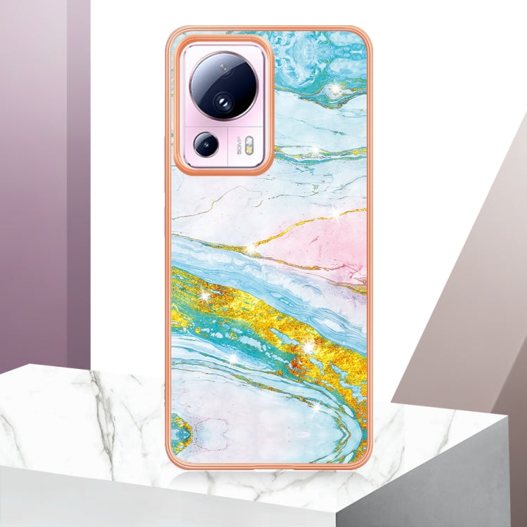 For Xiaomi 13 Lite 5G Electroplating Marble Dual-side IMD Phone Case(Green 004)