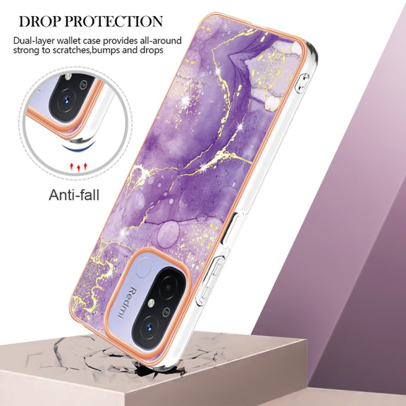 For Xiaomi Redmi 12C/11A 4G Global Electroplating Marble Dual-side IMD Phone Case(Purple 002)