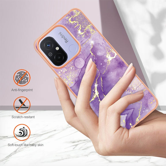 For Xiaomi Redmi 12C/11A 4G Global Electroplating Marble Dual-side IMD Phone Case(Purple 002)