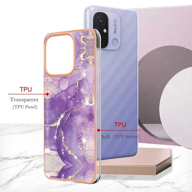 For Xiaomi Redmi 12C/11A 4G Global Electroplating Marble Dual-side IMD Phone Case(Purple 002)