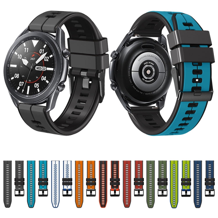 22mm Universal Vertical Line Two-Color Silicone Watch Band(Dark Blue+Black)