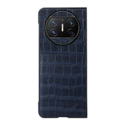 For Huawei Mate X3 Crocodile Texture Genuine Leather Phone Case(Blue)