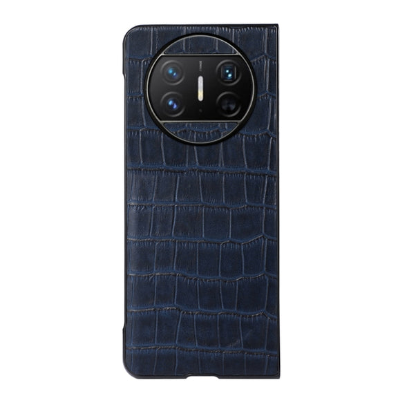 For Huawei Mate X3 Crocodile Texture Genuine Leather Phone Case(Blue)
