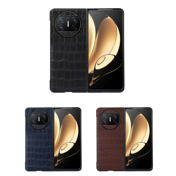 For Huawei Mate X3 Crocodile Texture Genuine Leather Phone Case(Blue)
