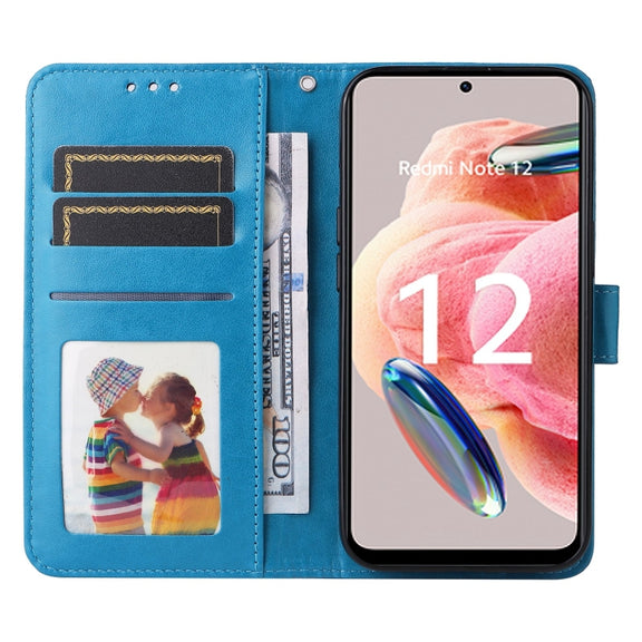 For Xiaomi Redmi Note 12 4G Global Embossed Sunflower Leather Phone Case(Blue)