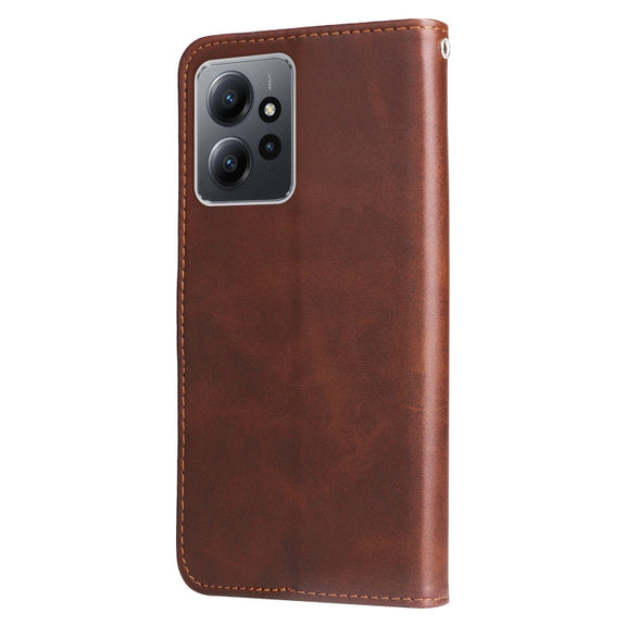 For Xiaomi Redmi Note 12 4G Global Calf Texture Zipper Leather Phone Case(Brown)