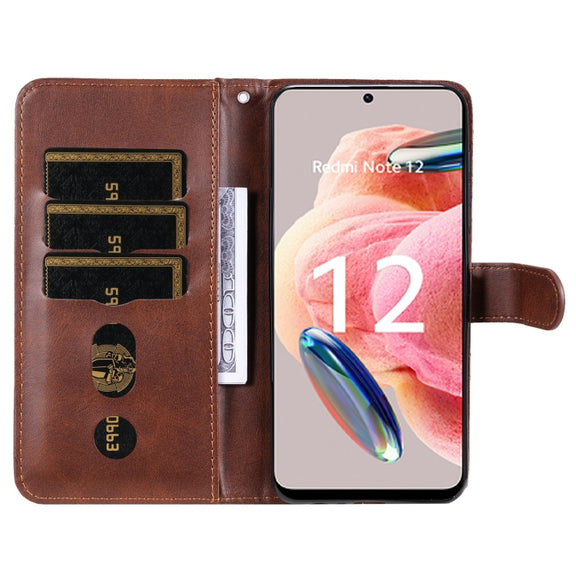For Xiaomi Redmi Note 12 4G Global Calf Texture Zipper Leather Phone Case(Brown)