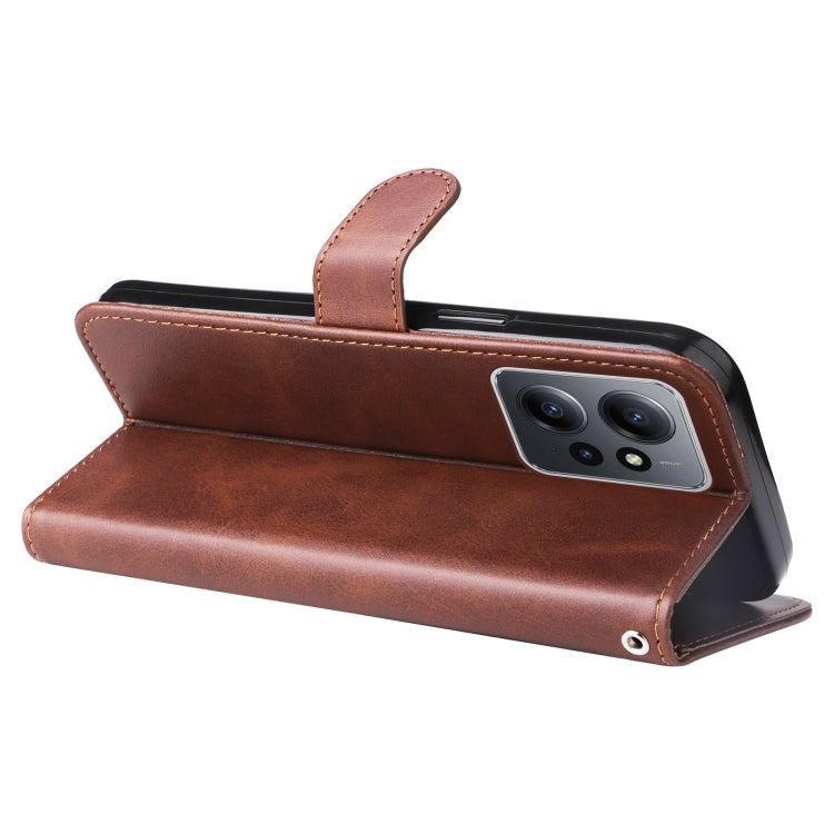 For Xiaomi Redmi Note 12 4G Global Calf Texture Zipper Leather Phone Case(Brown)