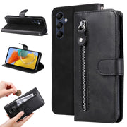 For Samsung Galaxy M14 5G Calf Texture Zipper Leather Phone Case(Black)