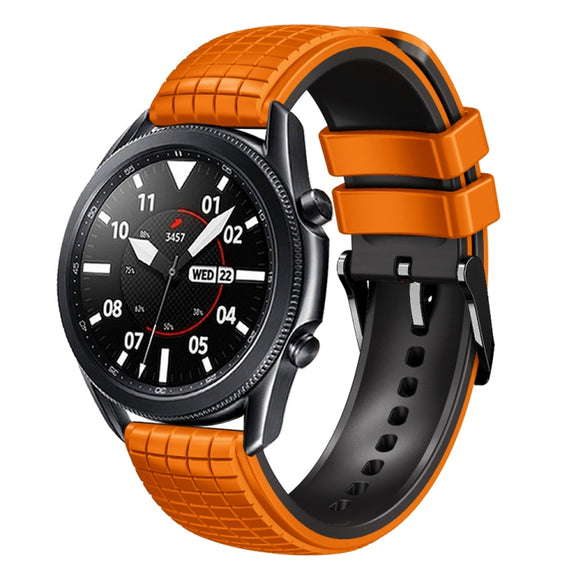 22mm Universal Mesh Two-Tone Silicone Watch Band(Orange Black)