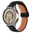 20mm Folding Buckle Plain Weave Genuine Leather Watch Band(Black+Black) - Smart Wear by PMC TechLife | Online Shopping South Africa | PMC TechLife