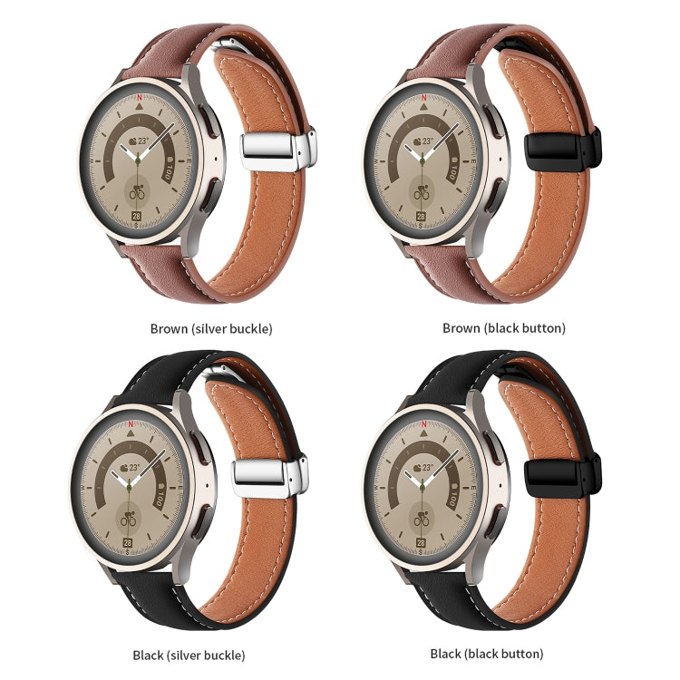 20mm Folding Buckle Plain Weave Genuine Leather Watch Band(Brown+Silver)