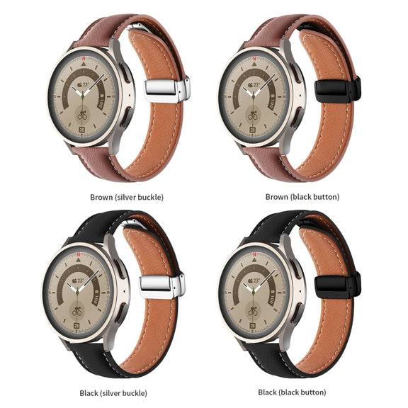 20mm Folding Buckle Plain Weave Genuine Leather Watch Band(Brown+Black)