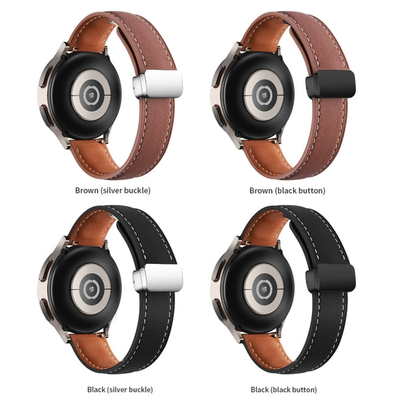 20mm Folding Buckle Plain Weave Genuine Leather Watch Band(Brown+Black)