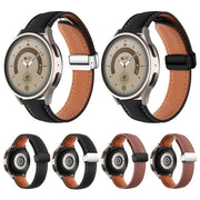 22mm Folding Buckle Plain Weave Genuine Leather Watch Band(Brown+Silver)