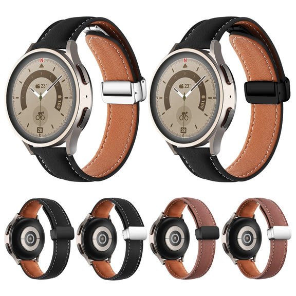 22mm Folding Buckle Plain Weave Genuine Leather Watch Band(Brown+Silver)