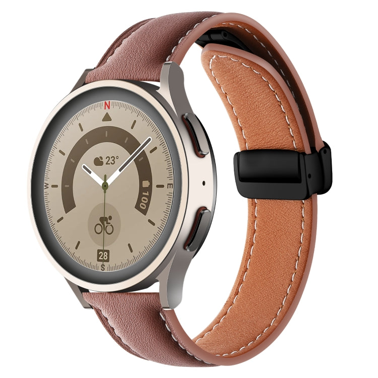 22mm Folding Buckle Plain Weave Genuine Leather Watch Band(Brown+Black)