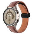22mm Folding Buckle Plain Weave Genuine Leather Watch Band(Brown+Black) - Smart Wear by PMC TechLife | Online Shopping South Africa | PMC TechLife