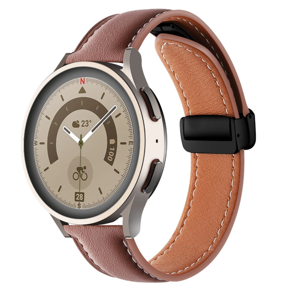 22mm Folding Buckle Plain Weave Genuine Leather Watch Band(Brown+Black)