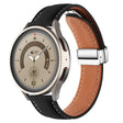 22mm Folding Buckle Plain Weave Genuine Leather Watch Band(Black+Silver) - Smart Wear by PMC TechLife | Online Shopping South Africa | PMC TechLife