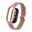 For Xiaomi Mi Band 8 Integrated Metal Case + Bamboo Leather Watch Band(Rose Red) - Smart Wear by PMC TechLife | Online Shopping South Africa | PMC TechLife
