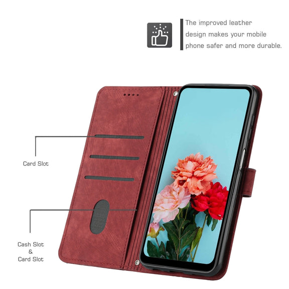 For Samsung Galaxy A03 Core Skin Feel Stripe Pattern Leather Phone Case with Lanyard(Red)