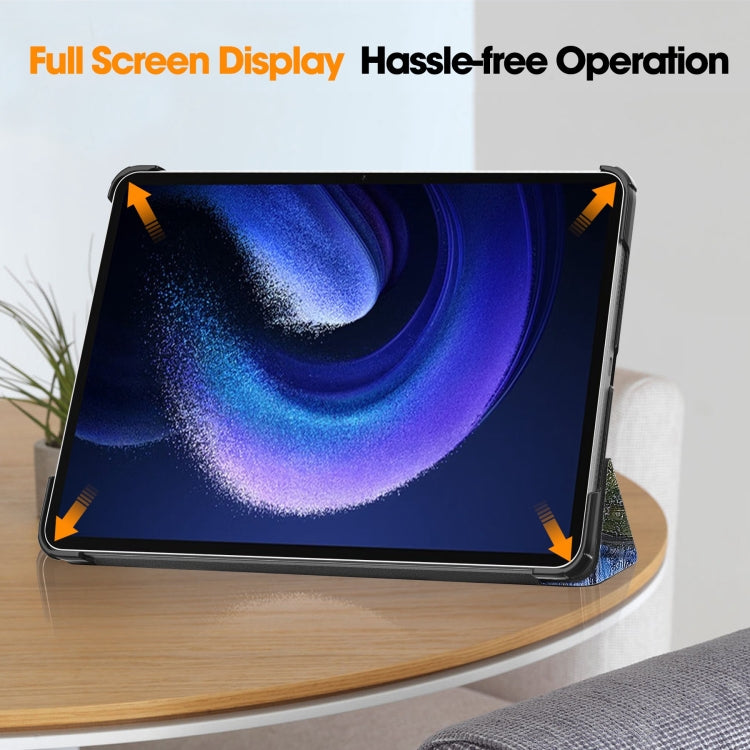 For Xiaomi Pad 6 / 6 Pro Custer Painted 3-Fold Stand Leather Smart Tablet Case(Starry Sky)